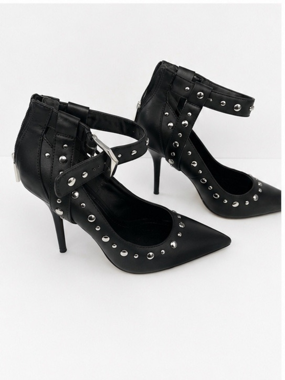 Jessica Simpson Hinjosa Black Studded Ankle-Strap Pointed Toe Heels
